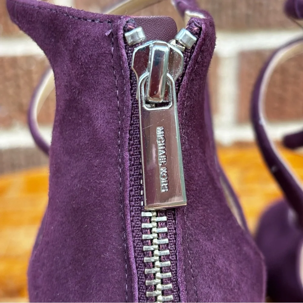 Michael Michael Kors Women’s 8.5 Chantelle Heel Stiletto Purple Velour Sandals - Picture 8 of 12